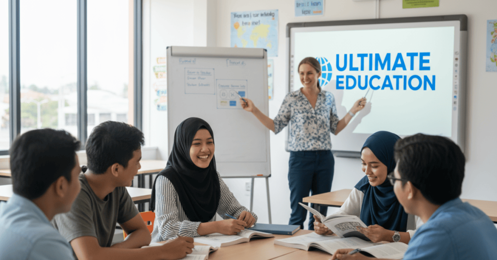 siswa ultimate education sedang belajar bahasa inggris untuk pemula